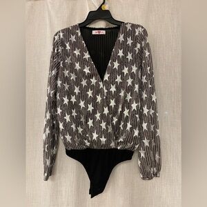 Buddy Love Black sequins stars bodysuit S